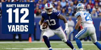 Giants’ Barkley Rushed for 112 Yards in Sunday’s Win Over Lions