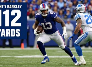 Giants’ Barkley Rushed for 112 Yards in Sunday’s Win Over Lions